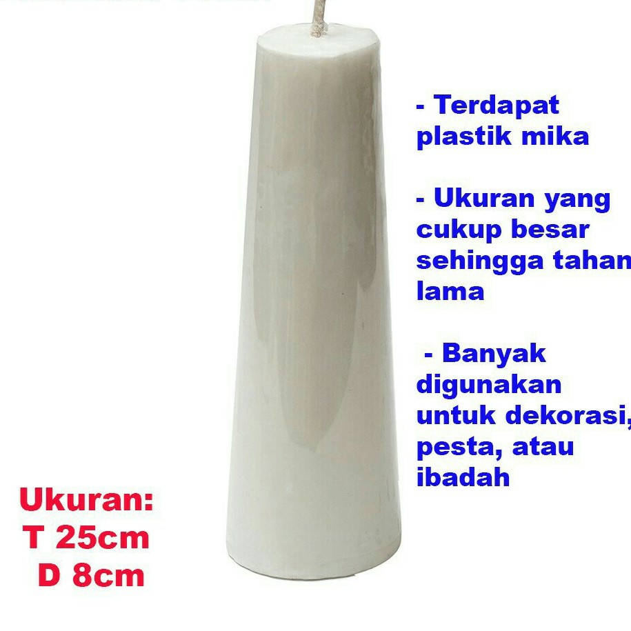 Lilin Altar/Lilin Rohani Pilar Putih Polos 25Cm