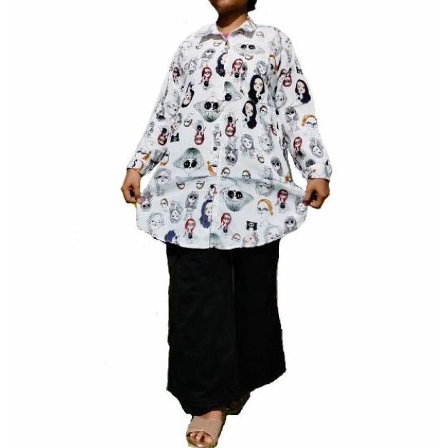 TUNIK KARAKTER WAJAH/tunik motif wajah/tunik lengan panjang/baju tunik panjang