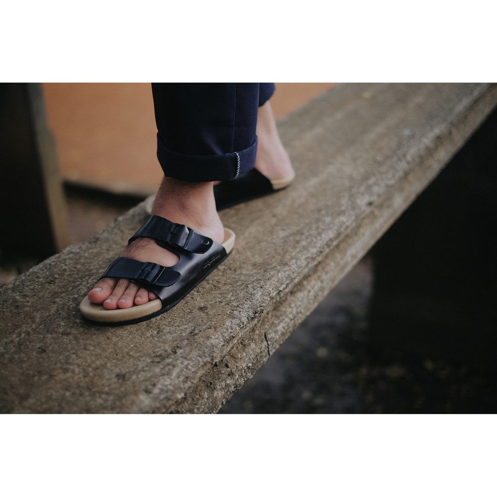 EARTH BLACK |FORIND x Local Goods| Original Sendal Jepit Kulit Kasual Pria/Cowok Sandal Footwear