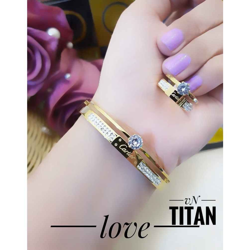 Set Perhiasan Wanita Gelang dan Cincin Titanium Cartier