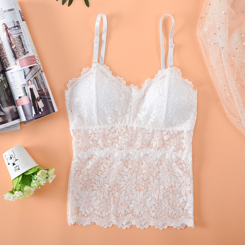 ❣Pinky❣Tanktop import Wanita kamisol padded hiasan renda cantik bh pakaian dalam fashion 1026-6