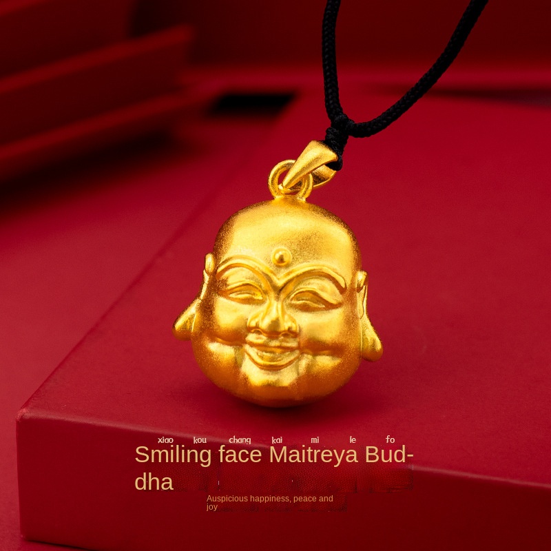 Kalung Liontin Buddha Maitreya Lapis Emas Emas Asli Kadar 375Gaya Korea Untuk Pria