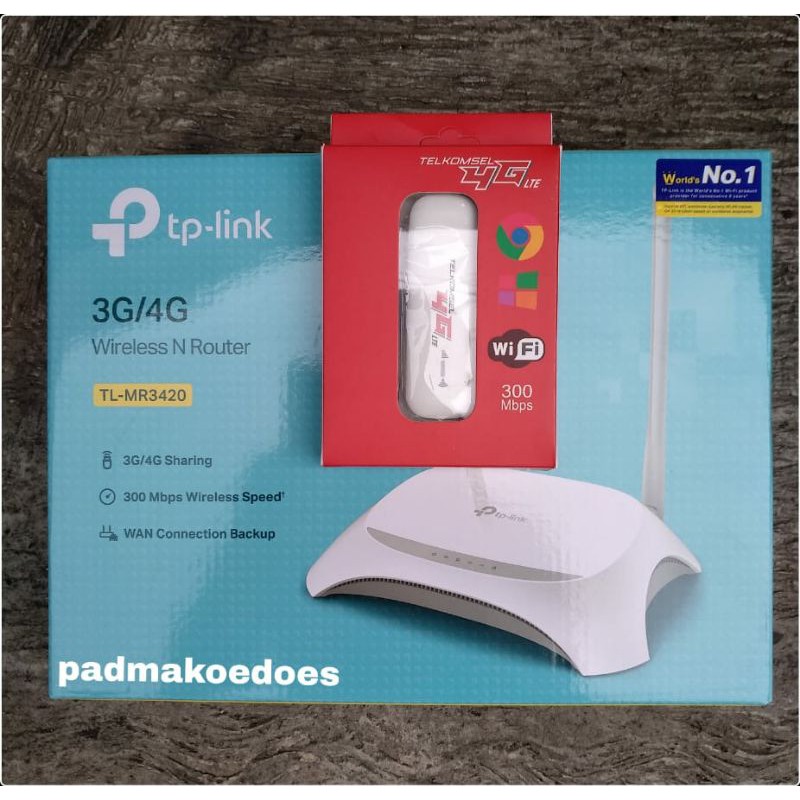 Paket Wifi Hotspot Wireless Router TPLINK MR3420 + Modem Wifi Wingle 4G LTE Unlock All Operator