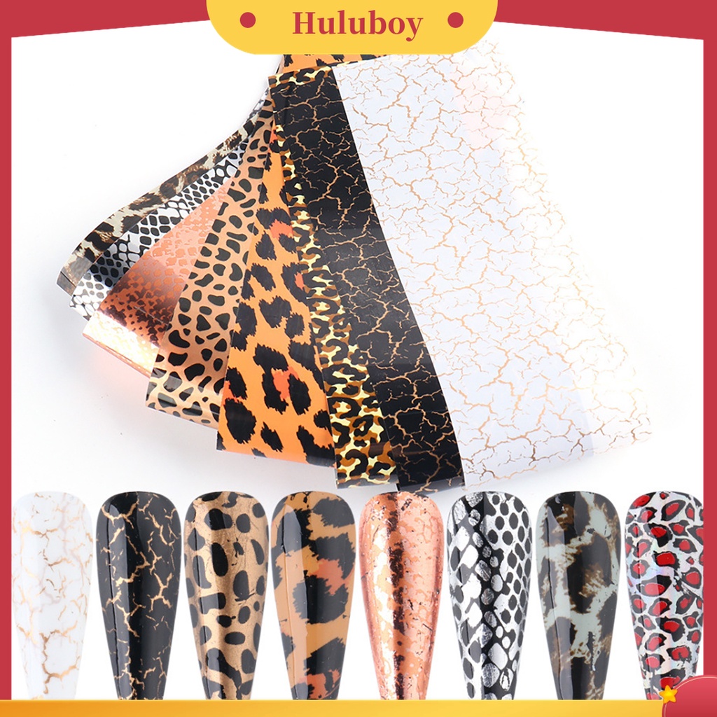 Huluboy Huluboy♡ 10pcs Stiker Kuku Motif Kulit Hewan Leopard Untuk Dekorasi Nail Art Wanita