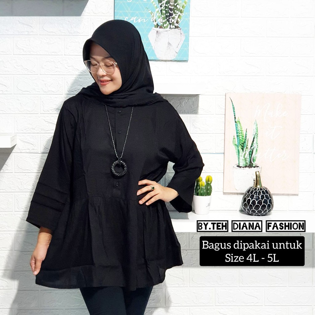 Atasan Wanita Jumbo / Blouse Wanita Jumbo / Baju Atasan Wanita Jumbo Model Selena Rayon Polos Ld 124-Hitam