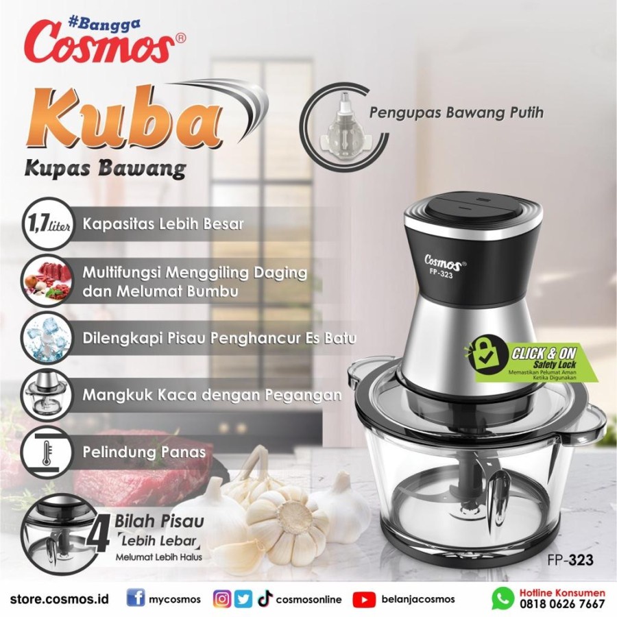 COSMOS Chopper Daging / Food Processor KUBA ( kupas Bawang ) FP 323 / 32- Garansi Resmi 1 Tahun