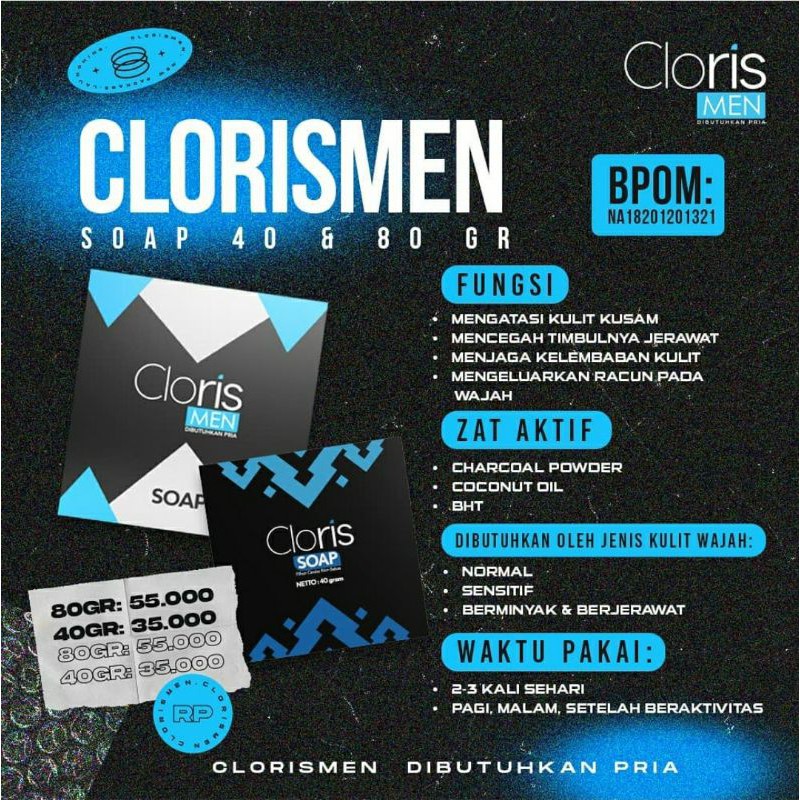 ClorisMen Cloris Soap For Men Sabun Wajah Muka Pria | Soap 40gr &amp; 80gr | Fast Cleansing Foam 100ml