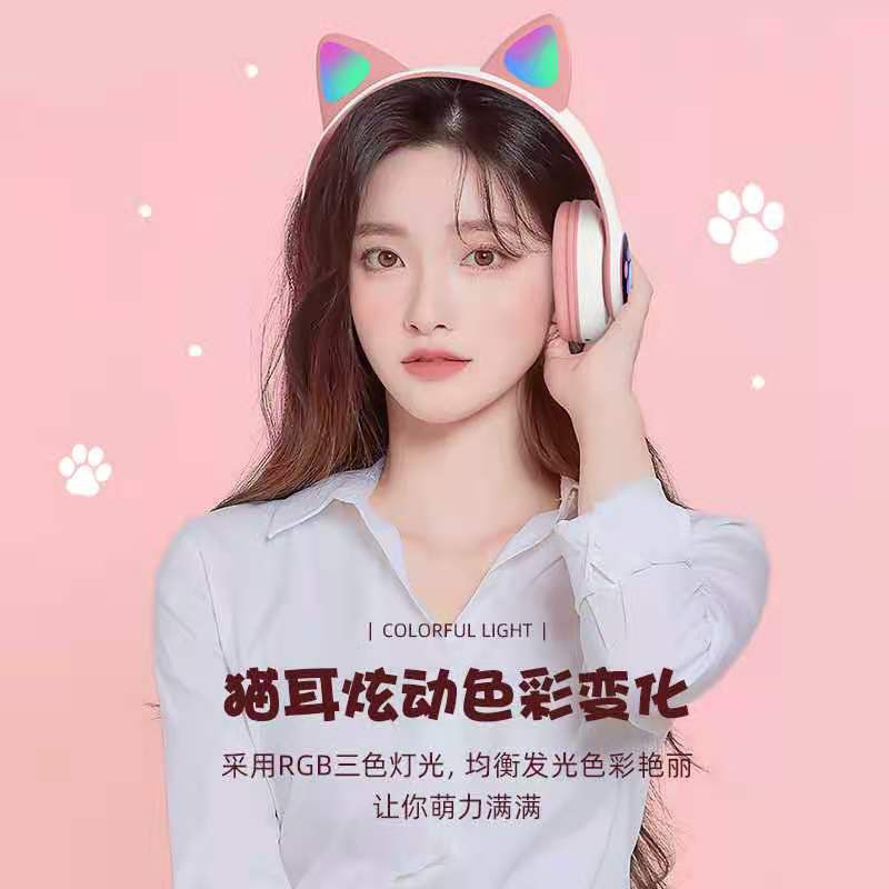 HEADPHONE CAT EAR BLUETOOTH WIRELESS STN 028 / HEADPHONE BLUETOOTH / HEADPHONE KUCING LED GAMING