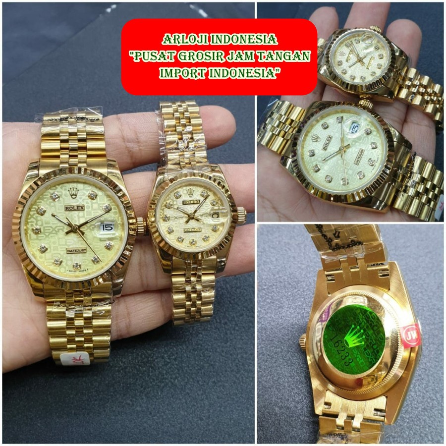 Promo Jam Tangan Couple ROLEX DateJust 28mm 36mm Gold Blck Garansi 1th