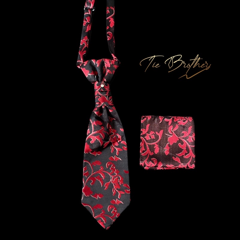 cravat tie dasi panjang pengantin pria groom wedding warna merah kombinasi hitam motif batik free po