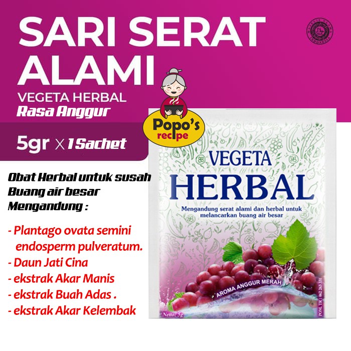 Vegeta Herbal Aroma Anggur Sachet 1 Pcs 1 Sachet Suplemen Serat Sehari Hari Indonesia