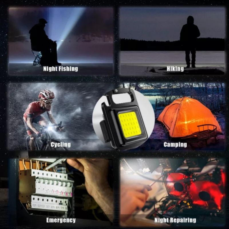 Lampu led gantungan kunci tas senter mini USB charger gantung magnet multifungsi Universal cahaya terang kelip darurat camping Portable