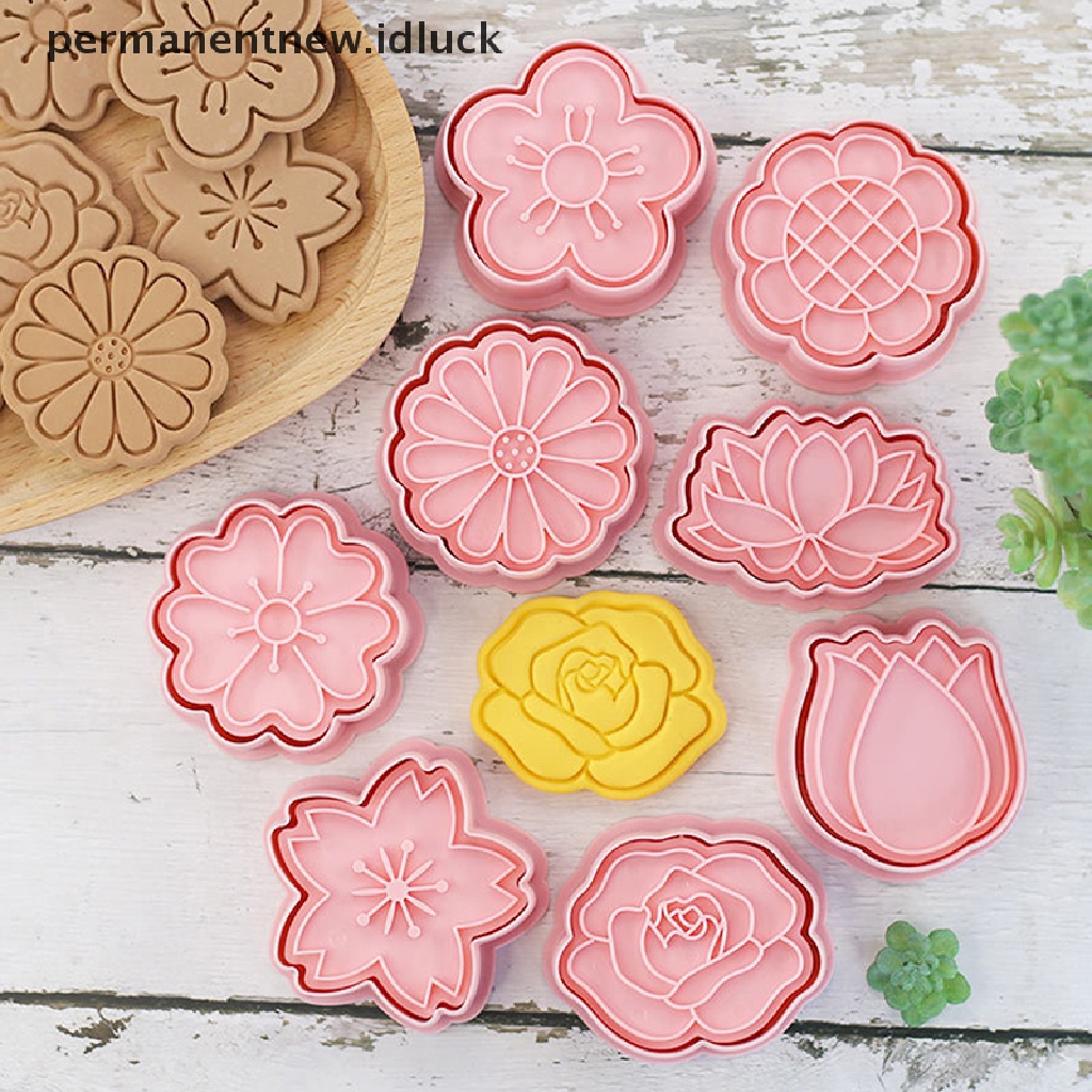 8pcs / Set Cetakan Kue / Biskuit Bentuk Bunga 3D Bahan Plastik Untuk Dapur