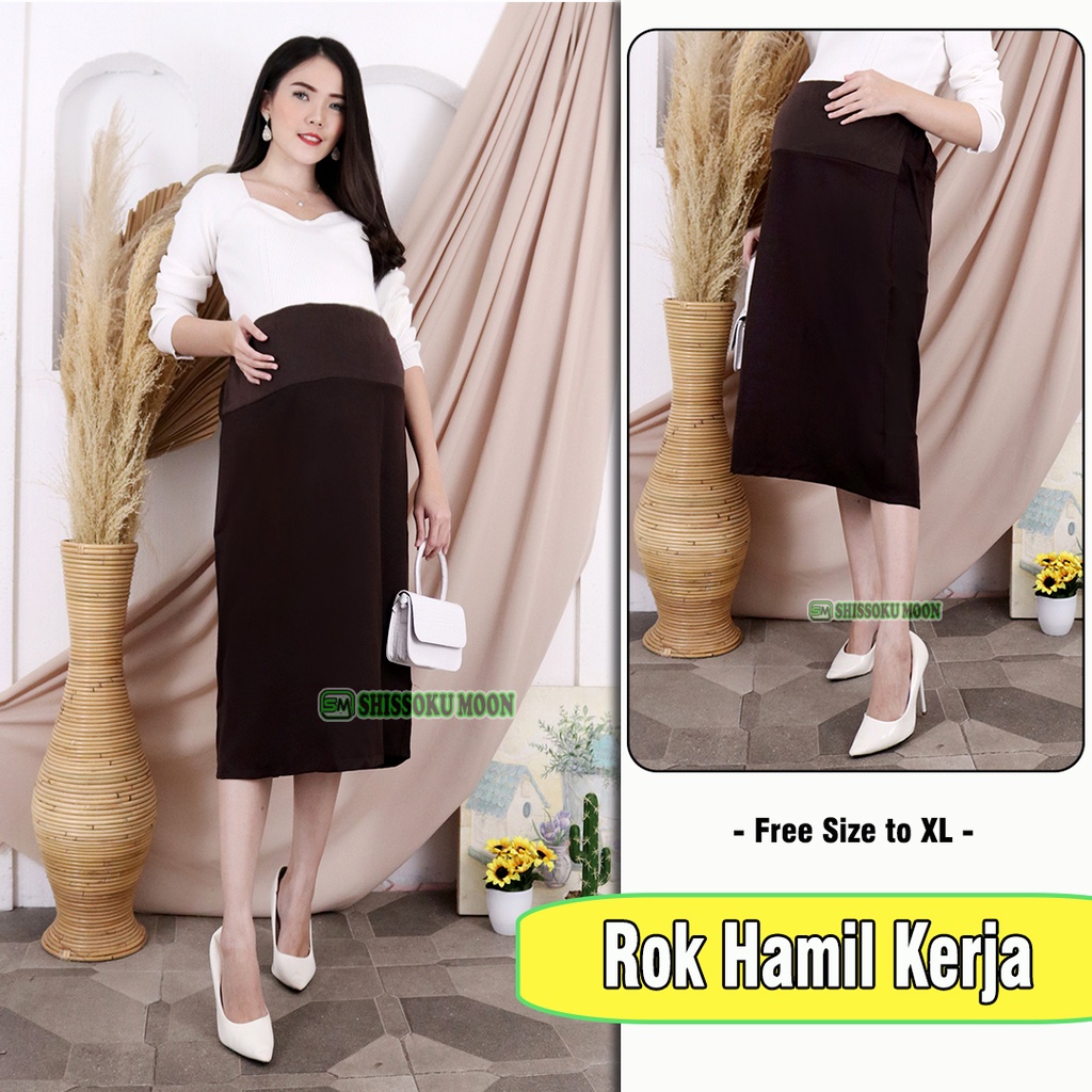 Rok Hamil Kerja Kantor - Midi Skirt Maternity Premium Bahan Gracela Tebal