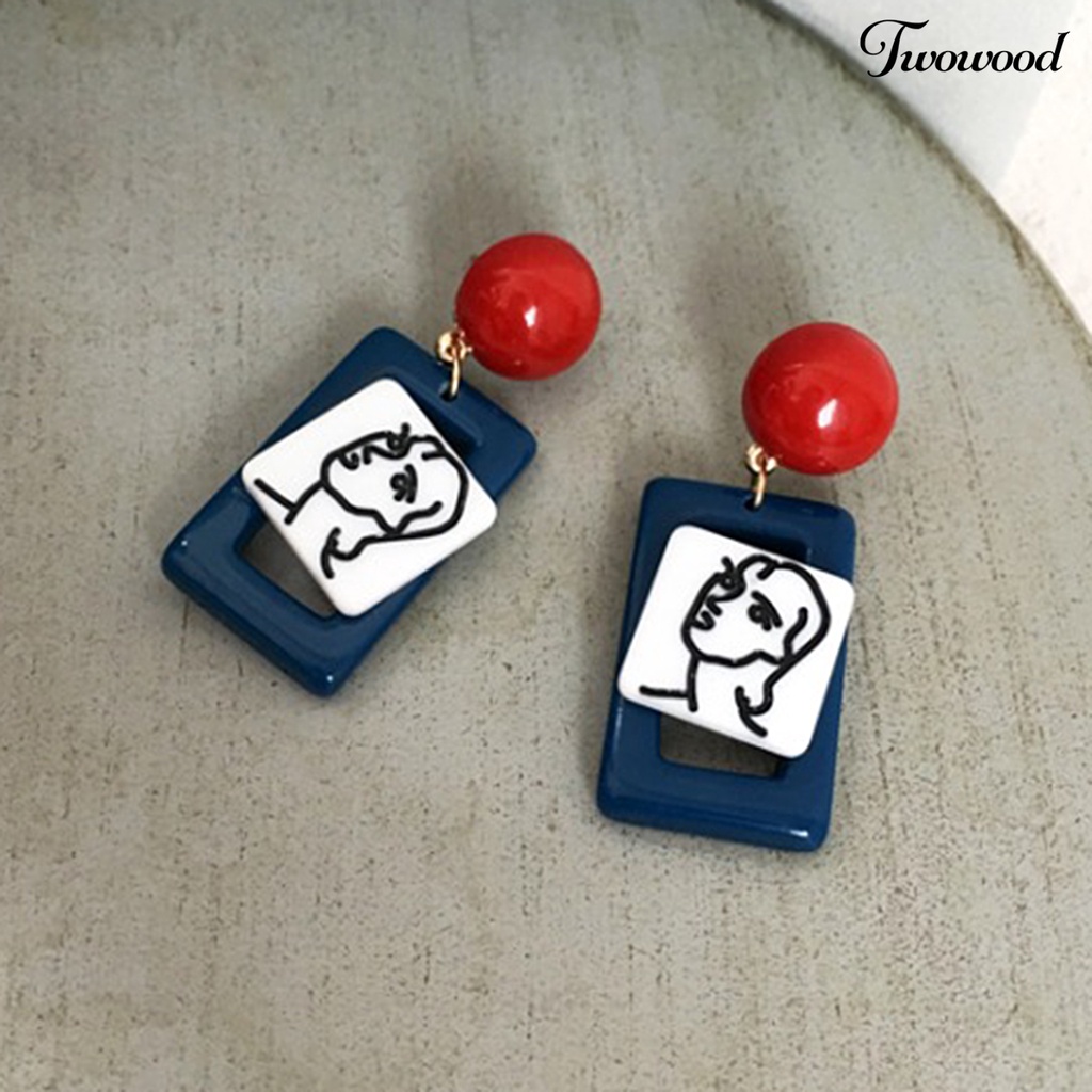 1 Pasang Anting Stud Desain Figur Abstrak Bahan Resin Gaya Vintage