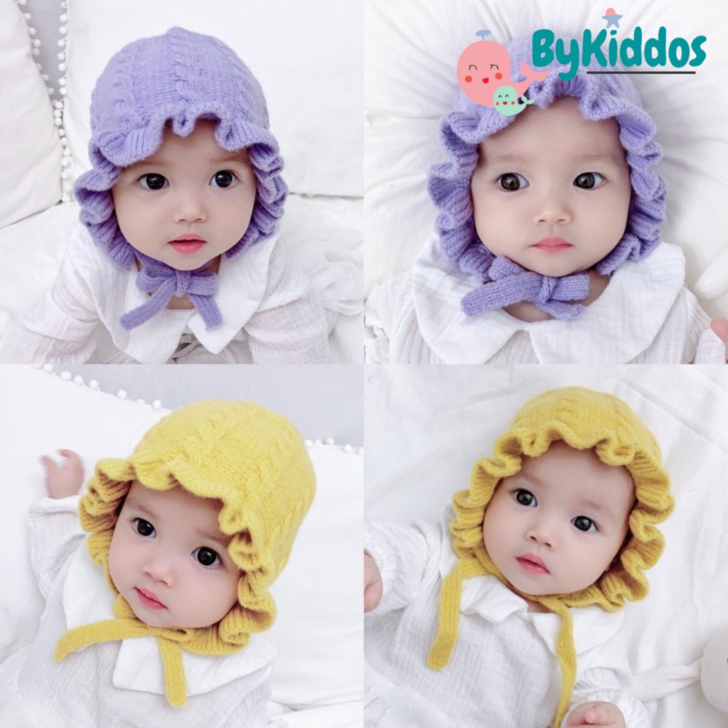 ByKiddos - Topi Rajut Anak Model Bonnet Ruffle/Topi Rajut Anak Baby