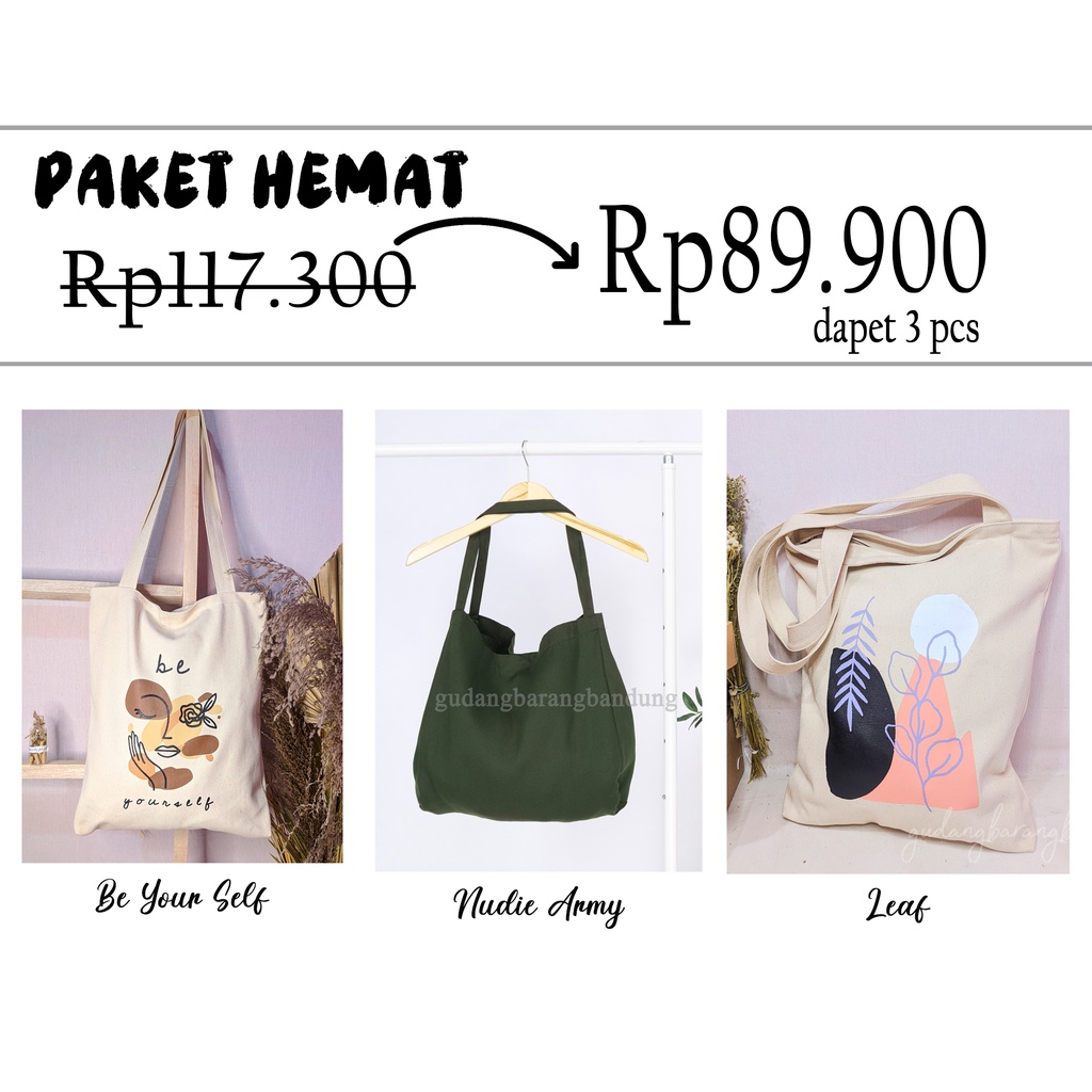 Paket Hemat 2 building tote bag kanvas dapat 3 pcs