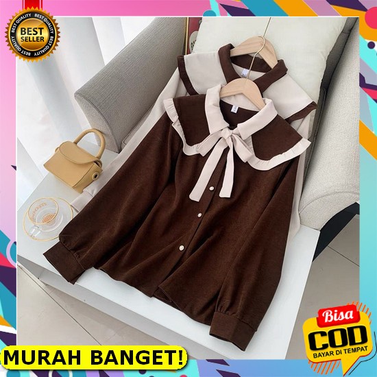 Baju Wanita Atasan Kameja Casual Warna Ungu Lilac Polos Lengan Panjang [Cod] Gwen Top Atasan Blouse