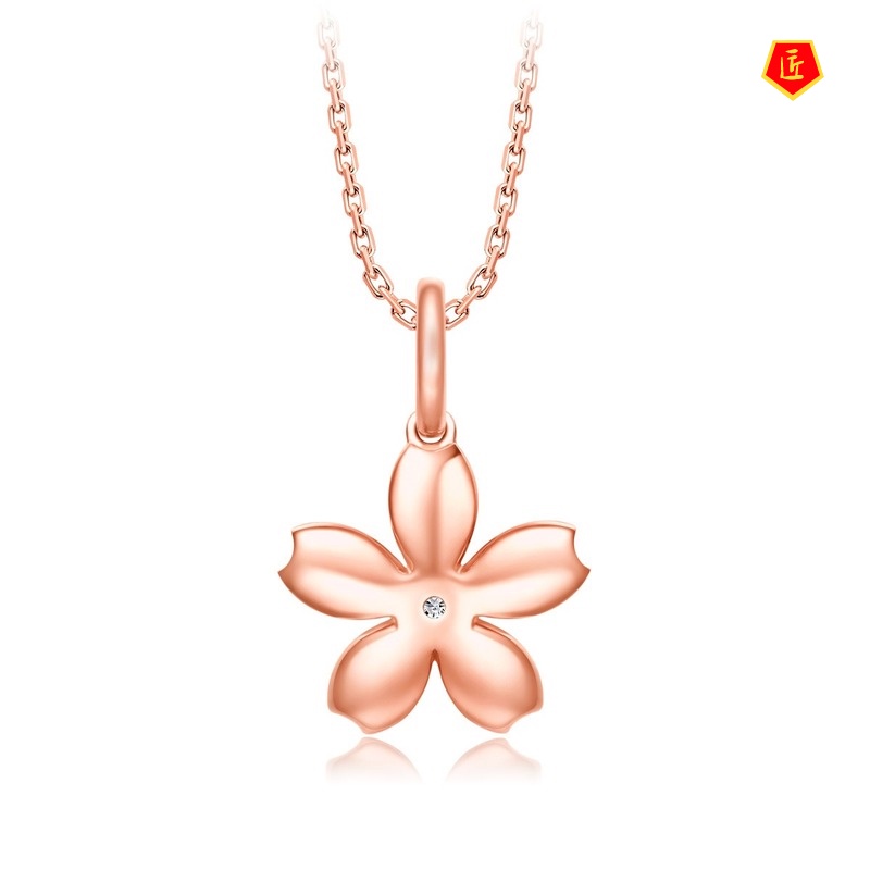 [Ready Stock]18K Rose Gold Cherry Blossom Pendant Korean Style Refined Rhinestone