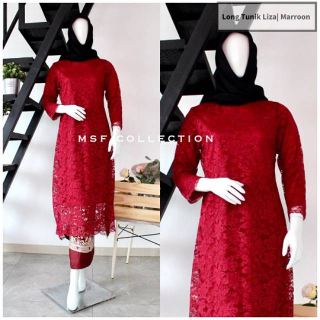 Set kebaya brokat / tunik brokat / kebaya terbaru / kebaya murah / tunik hijau botol