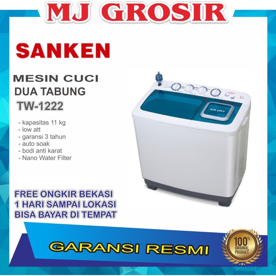 MESIN CUCI SANKEN TW 1222 11KG 2 TABUNG TW1222 11 KG X TOR TECHNOLOGY