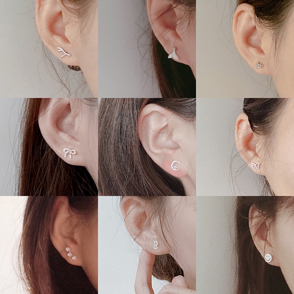 Anting Stud Desain Bunga Kupu-Kupu Mini Bahan 925 Silver Untuk Wanita