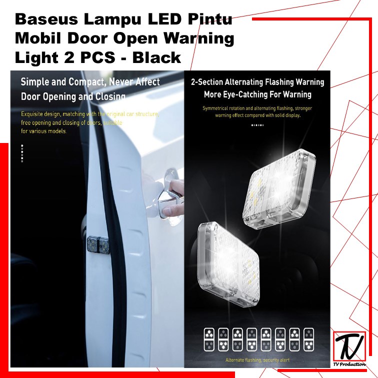 Baseus Lampu LED Pintu Mobil Door Open Warning Light 2 PCS -  Black