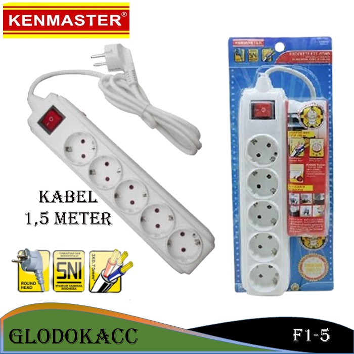 Stop Kontak 5 Lubang 1,5m / Kenmaster Terminal Colokan Listrik 5 Socket f1-5