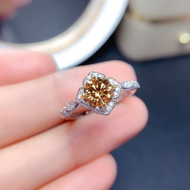 Cincin Sederhana Batu Permata Kuning Perak Wanita 925