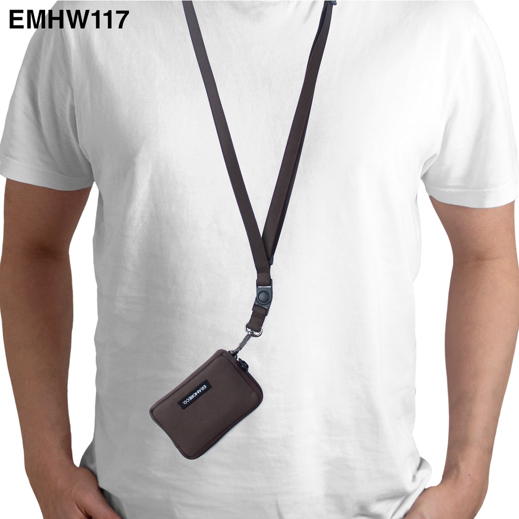 EMHW117 Hanging Wallet Pocket Pouch Dompet kartu Gantung Tali Lanyard coklat