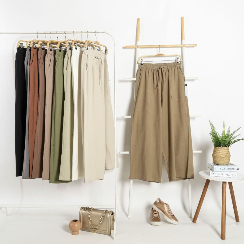 Kulot Wanita Palazo Lurus Linen