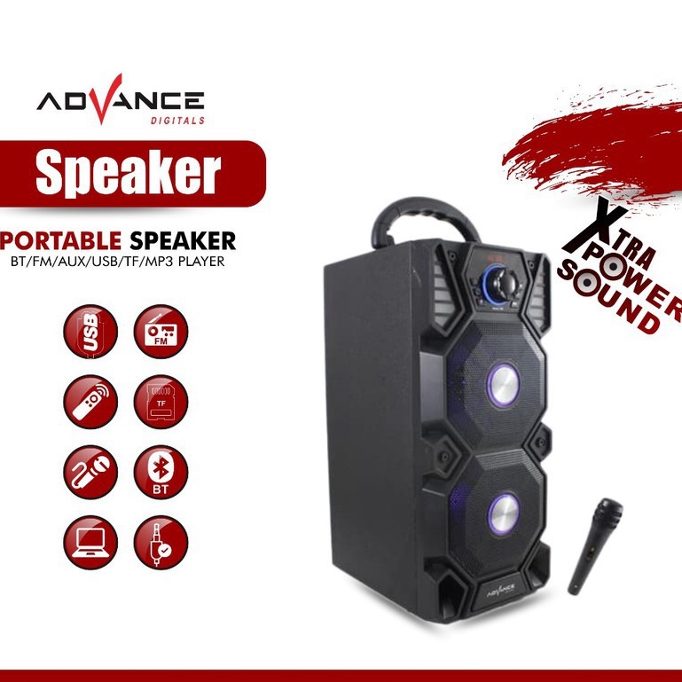 【FREE MIC】ADVANCE 8 inchs Wireless Bluebooth Speaker Portable 2400mah FM Radio Xtra Power Sound H801N Mic Speaker Meeting