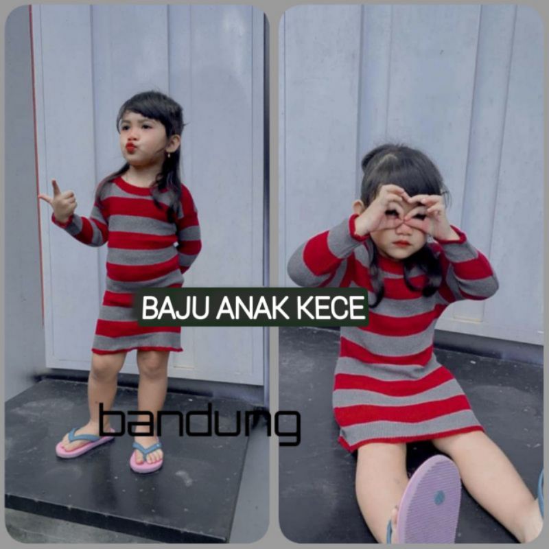 Dress Rajut Anak Salur Besar Lengan Panjang Usia 2 3 4 Tahun Baju Dress Anak Perempuan Masa Kini