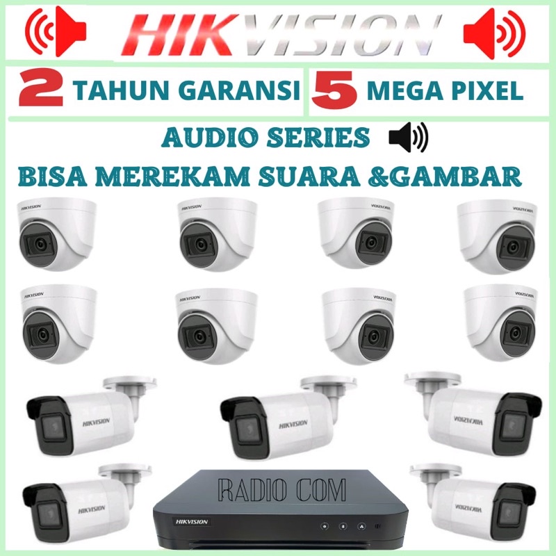 PAKET CCTV HIKVISION 16 CHANNEL 13 KAMERA AUDIO 5MP BISA MEREKAM SUARA DAN VIDEO