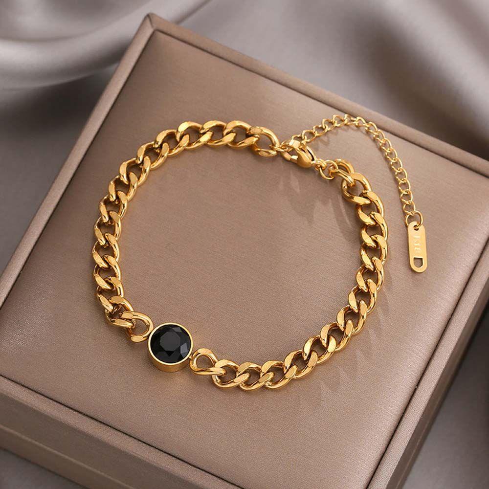 Mxbeauty Gelang Wanita Trendy Elegan Hiphop Hitam Kristal Punk Unisex Fashion Perhiasan