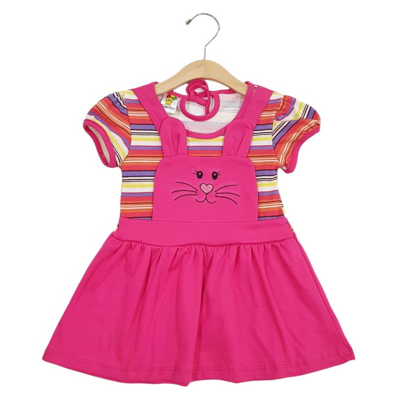 DRESS FASHION ANAK PEREMPUAN 1 TAHUN MOTIF CAT SALUR BORDIR ORANGE'S PINK FANTA