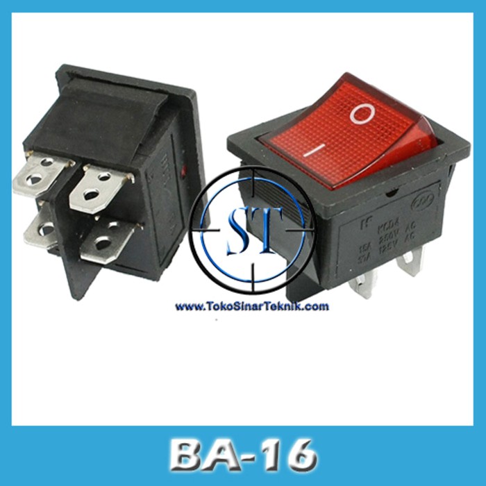 BA-16 Rocker Switch Lampu Light Saklar 4P 4 Kaki On Off Power Kotak 4 Kaki Pin Listrik Box Ampli