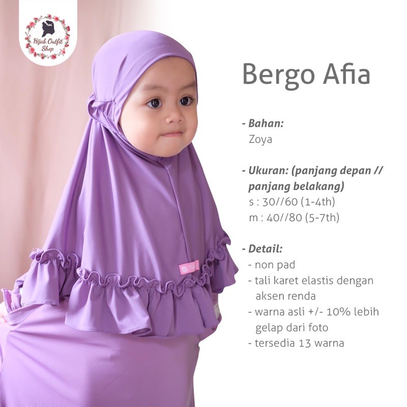 Bergo Afia / bergo rempel anak/ kerudung anak hijab bayi