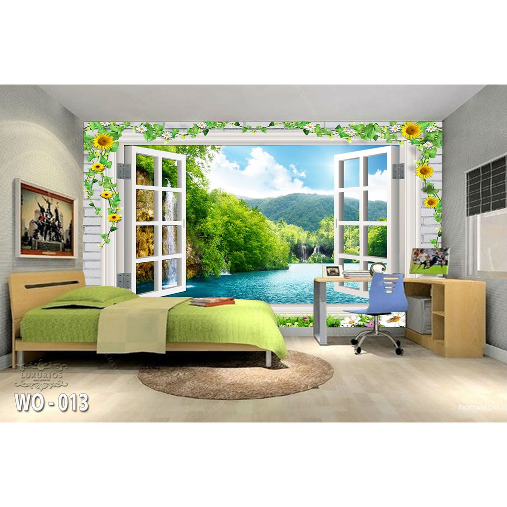3D Custom Wallpaper Wallpaper Pemandangan dari jendela Sticker pemandangan Motif 1