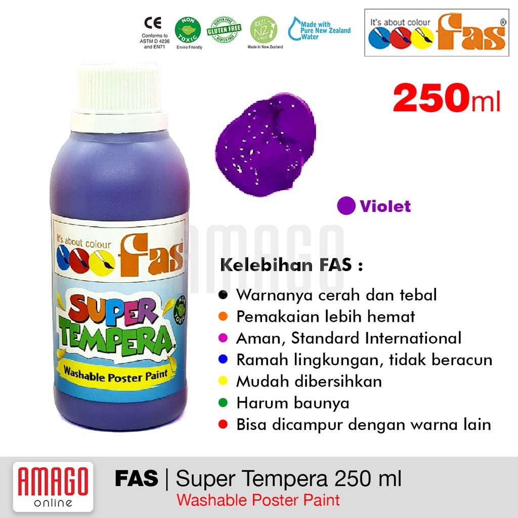 FAS - SUPER TEMPERA WASHABLE POSTER PAINT - 250 ml - VIOLET