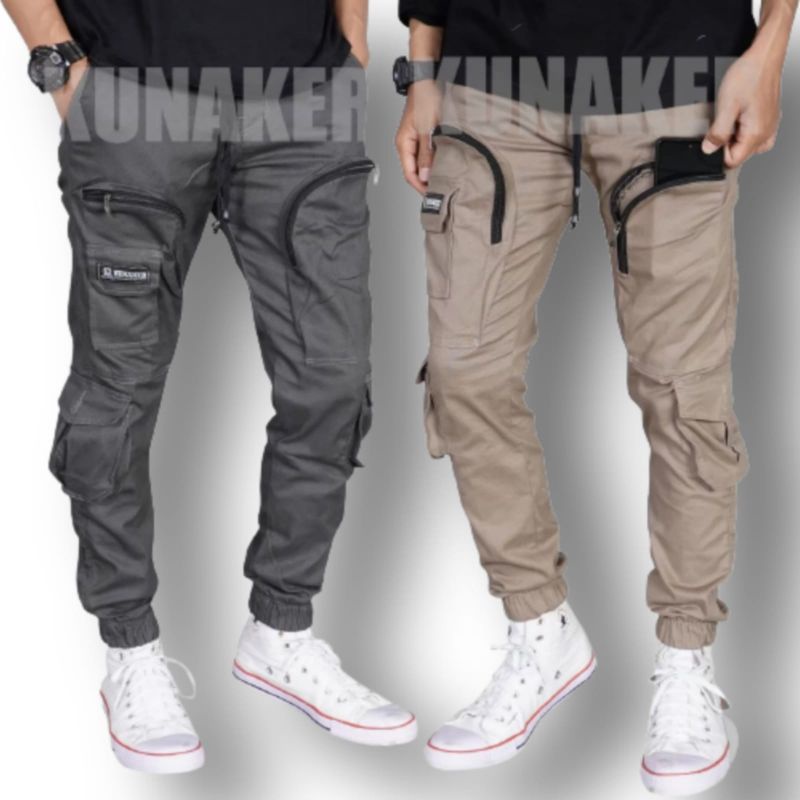 BRAINLY Celana Joger panjang Jogger Pria Cargo Katun Cotton Soft Bikers Casual Hiking Celana Pdl Pria Panjang Remaja Cowok Dewasa Keren Karet Lentur Skinny Import Pensil Cargo Jumbo Big size Ukuran No 28 34 Terlaris Murah Celana Banyak Saku Terbaru