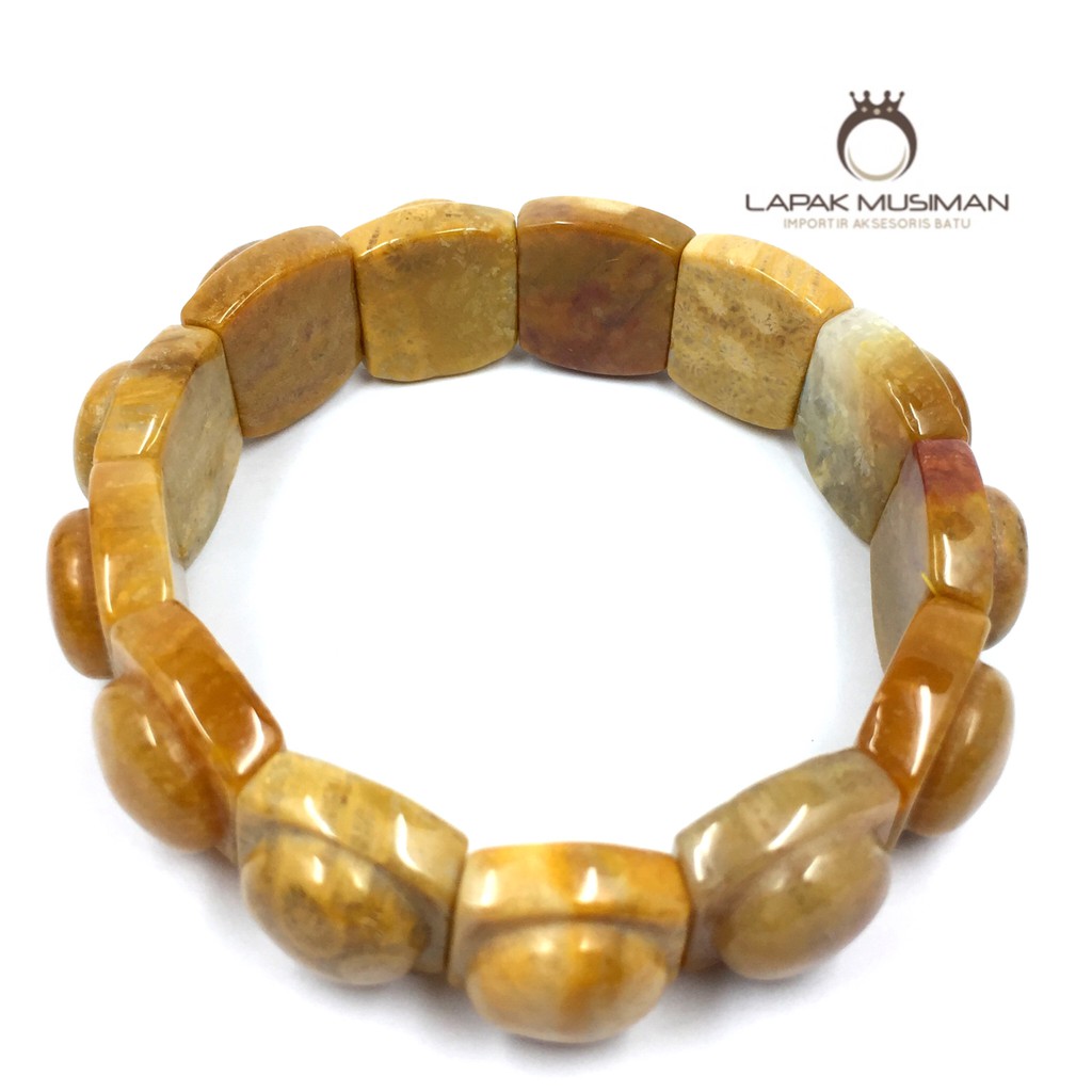 [Bayar di Tempat] Gelang Pria Wanita Batu Fosil Teratai Sarang Tawon Asli Natural