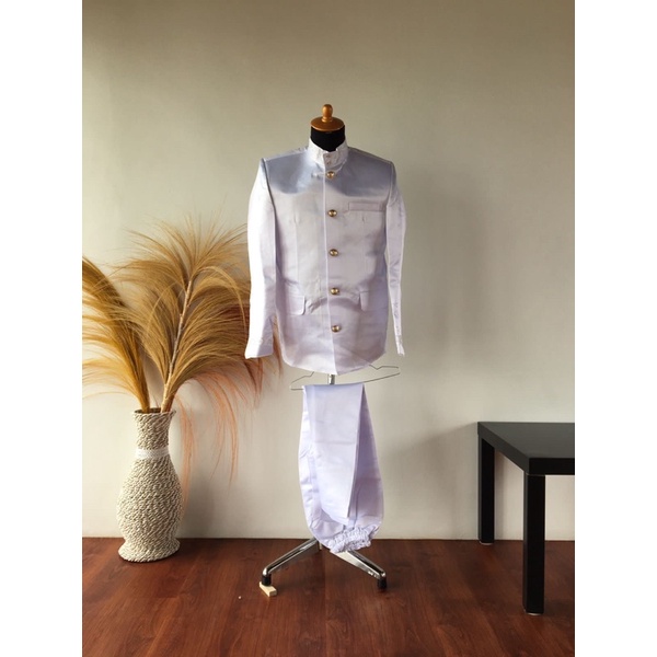 Basofi pengantin putih/beskap sunda setelan beskap pengantin sunda warna putih busana pengantin pria