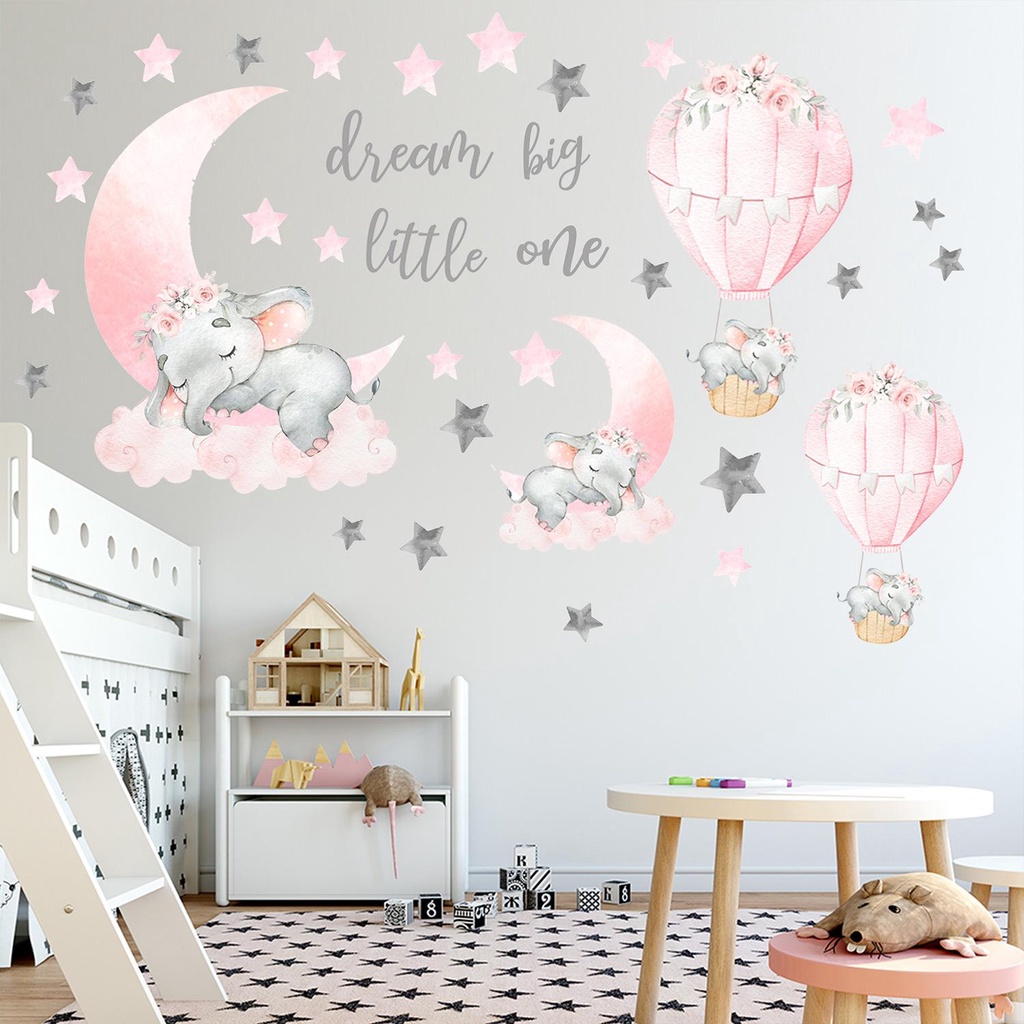 Solighter Wall Decals Peel And Stick Bulan Bintang Gajah