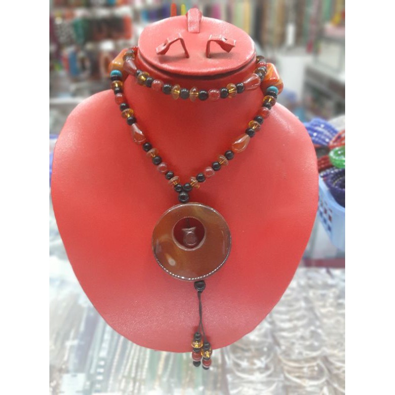 kalung batu akik manau kombinasi liontin akik donat