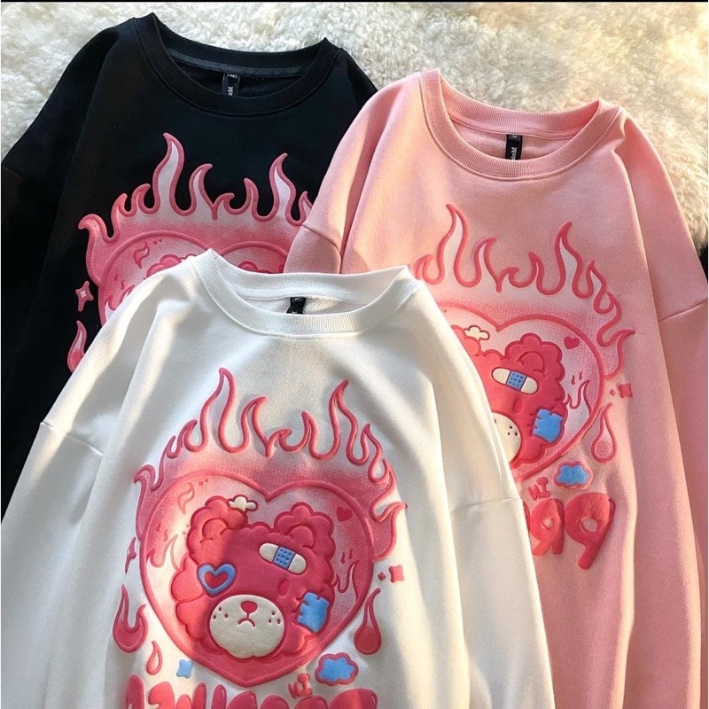 BEAR IN PRODUCED MISCROW CREWNECK SWETER KOREAN BAHAN FLEECE