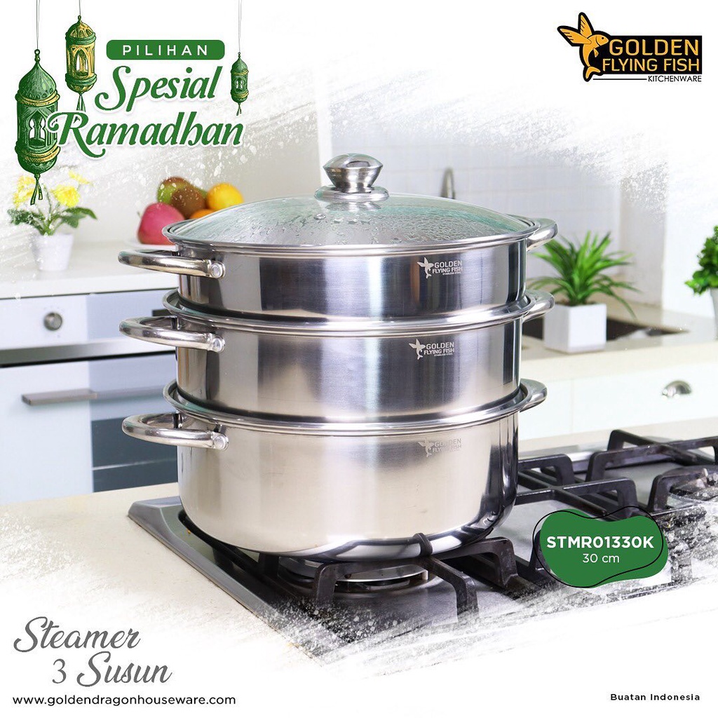 Panci Kukusan 3 Susun Steamer Set Susun - Stainless Steel - 30cm - Panci Kukusan Steamer - 3 Susun /