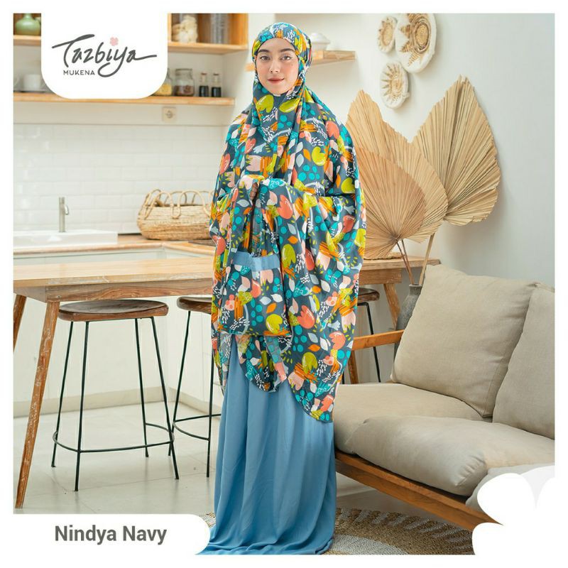 Mukena Tazbiya Nindya Series Cream/Navi/Red Jumbo Dewasa Katun Rayon Motif Cantik