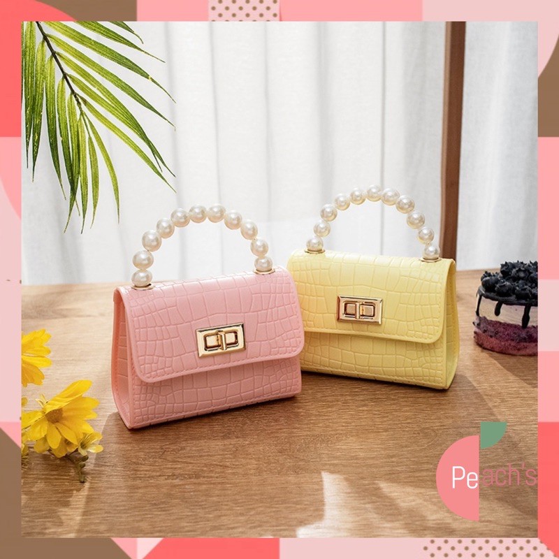 PEACH Tas Jelly Motif Kulit Buaya Mutiara Gaya Korea Selempang Wanita Jellybag T5047