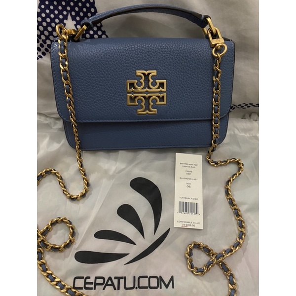 Tory burch tb britten bluewood authentic like new preloved biru tas wanita